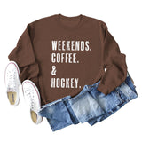 WEEKENDS COFFEE Letter Round Neck Loose Fall/Winter Basement Long Sleeve Sweater Girl