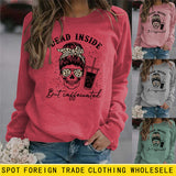 Dead Inside But Caffeinated Skull Print Round Neck Long-sleeved Sweater Women