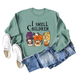 I SMELL CHILDREN Pumpkin Letter Printing Round Neck Loose Long Sleeve Sweater Girl
