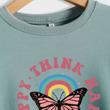 THINK HAPPY BE HAPPY BUTTERFLY MONOGRAM PRINT LONG-SLEEVED SWEATSHIRT