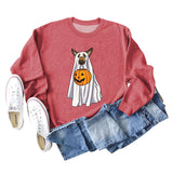 Spot Ghost Dog Pumpkin Halloween Round Neck Long Sleeve Sweater Girl