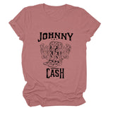 Johnny Cash Letter Short Sleeve Flower Boots T-shirt drôle pour femme