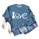 Love Cute Cat Letter Round Neck Fashion Autumn and Winter Long Sleeve Large Sweater