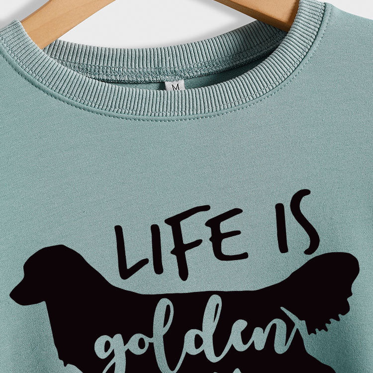 Life Is Golden Round Neck Letter Loose Long Sleeve Large Sweater