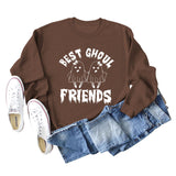 BEST GHOUL FRIENDS WOMEN'S MONOGRAM PRINT BOTTOMED CREWNECK SWEATSHIRT