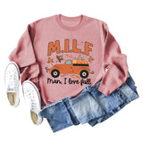 Milf Man I Love Fall Pumpkin Truck Print Long Sleeve Sweatshirt Woman