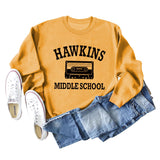 HAWKINS MIDDLE Letter Ladies Bottoming Round Neck Long Sleeve Plus Size Sweater