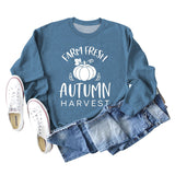 Pumpkin Letter Halloween Crewneck Long Sleeved Sweatshirt Woman