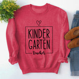 Round Neck Top Long Sleeve KINDER GARTEN Print Loose Sweatshirt