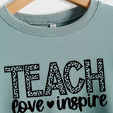 TEACH LOVE INSPIRE Letter Leopard Fall/Winter Leisure Long Sleeve Ladies Large Size Sweater