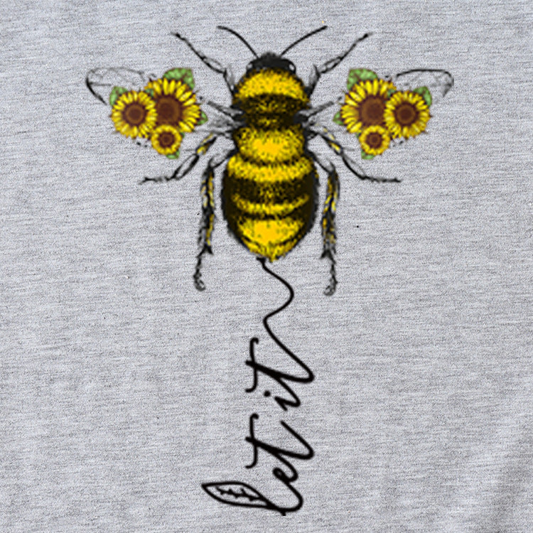 Fashion Women's Clothing Let It Bee Pattern Summer Crewneck Short Sleeve Women