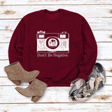 Don't Be Negative Printed Round Neck Long Sleeve Print Loose Sweater
