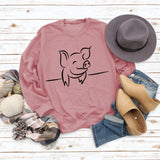 Autumn and Winter Womens Tops Cute Pig Print Casual Round Neck Sweater