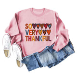 SO VERY THANKFUL Heart Letters Round Neck Long Sleeve Large Size Sweater