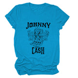 Johnny Cash Letter Short Sleeve Flower Boots T-shirt drôle pour femme