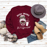 Dead Inside But Caffeinated Skull Print Round Neck Long-sleeved Sweater Women