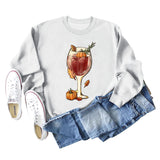 Red Wine Glass Pumpkin Printed Long Sleeve Loose Sweater