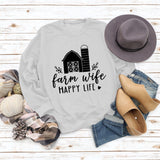 Farm Wife HAPPY Round Neck Women Long Sleeve Printed Sweater