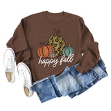 Happy Fall Pumpkin Letter Print Halloween Fall and Winter Round Neck Long Sleeve Sweater Women