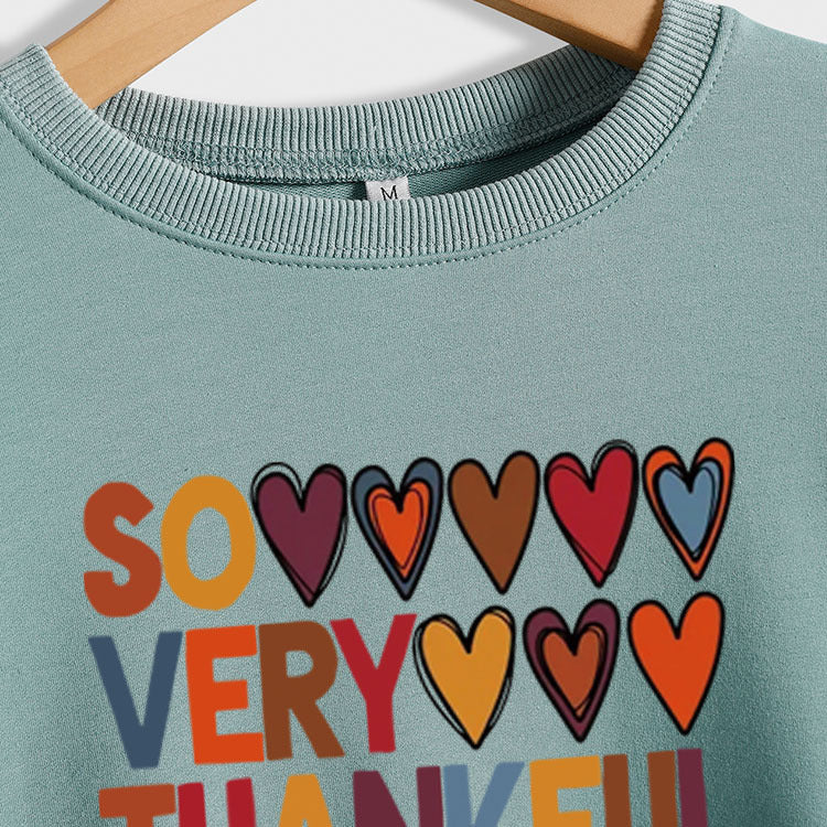 SO VERY THANKFUL Heart Letters Round Neck Long Sleeve Large Size Sweater
