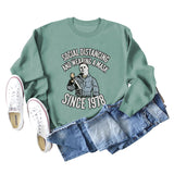 SOCIAL DISTANCING AND LETTERPRINT CREW NECK BOTTOM LONG SLEEVE SWEATER