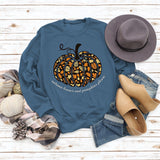 Autumn Leaves Letters Round Neck Pumpkin Halloween Long-sleeved Sweater Women