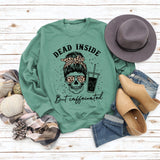 Dead Inside But Caffeinated Skull Print Round Neck Long-sleeved Sweater Women