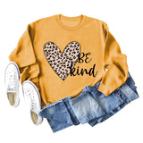 Be Kind Leopard Print Crewneck Print Bottomed Long Sleeve Sweatshirt Woman
