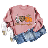 Peace Love Pumpkin Leopard Love Letter Round Neck Loose Long Sleeve Sweater Women
