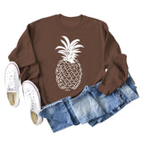 Pineapple Print Round Neck Loose Backing Long Sleeve Casual Large Size Sweater