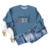 Spot Social Worker Letter Loose Casual Long-sleeved Shirt Round Neck Sweater
