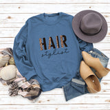 HAIR Stylist Letter Print Long-sleeved Fall and Winter Bottoming T-shirt Round Neck Sweater Shirt