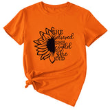 Lettering She Believed She Could Round Neck Short Sleeve T-Shirt for Women