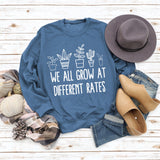 Round Neck Letter Ladies Long Sleeve WE ALL GROW Printed Loose Sweater