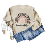 TEACHER LOVE INSPIRE LETTERS Leopard Print Long Sleeved Sweater for Women