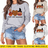 PEACE LOVE HALLOWEEN Leopard Love Letter Printing Ladies Long Sleeve Loose Casual Sweater