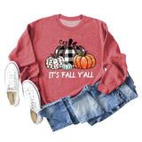 It's Fall Y'll Pumpkin Halloween Round Neck Long Sleeve Sweater Women