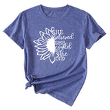 Lettering She Believed She Could Round Neck Short Sleeve T-Shirt for Women