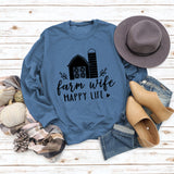 Farm Wife HAPPY Round Neck Women Long Sleeve Printed Sweater