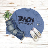 Letter Round Neck Shirt Long Sleeve TEACH Love Printed Loose Sweater