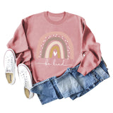 Be Kind Rainbow Print Round Neck Long Sleeve Women's Large Sweater