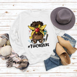 Teacherlife Apple Letter Print Loose Long Sleeve Sweater Girl