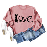 Love Cute Cat Letter Round Neck Fashion Autumn and Winter Long Sleeve Large Sweater