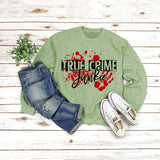 Pullover Letter Print Sweatshirt True Crime Junkie Loose Round Neck for Women