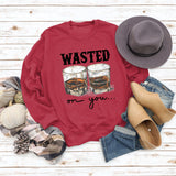 WASTED ON YOU Wine Glass Letter Printing Autumn and Winter Base Long Sleeve Plus Size Sweater