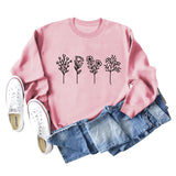 Women's Round Neck Autumn and Winter Women's Four Flower Print Casual Long Sleeved Sweater