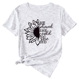 Lettering She Believed She Could Round Neck Short Sleeve T-Shirt for Women