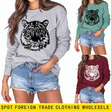 GAME DAY Tiger Letter Loose Bottom Long Sleeves Plus Size Sweatshirt Woman