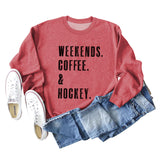 WEEKENDS COFFEE Letter Round Neck Loose Fall/Winter Basement Long Sleeve Sweater Girl