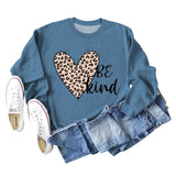 Be Kind Leopard Print Crewneck Print Bottomed Long Sleeve Sweatshirt Woman